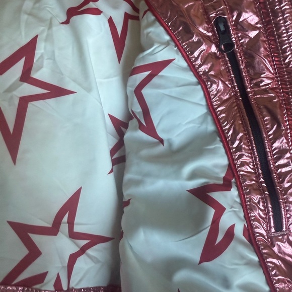 Perfect Moment Metallic Pink Star Puffy Ski Hooded Down Jacket Size S - Picture 10 of 10